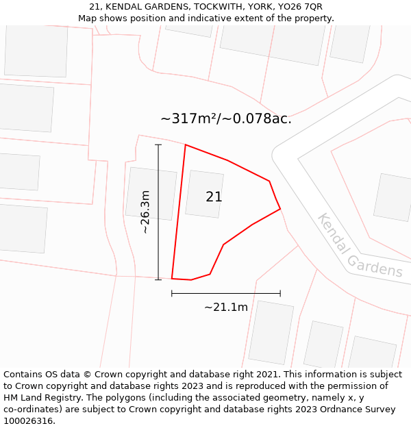 21, KENDAL GARDENS, TOCKWITH, YORK, YO26 7QR: Plot and title map