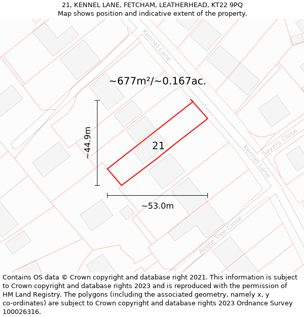 21, KENNEL LANE, FETCHAM, LEATHERHEAD, KT22 9PQ: Plot and title map