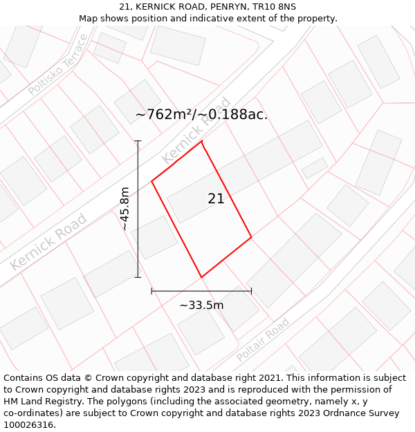 21, KERNICK ROAD, PENRYN, TR10 8NS: Plot and title map