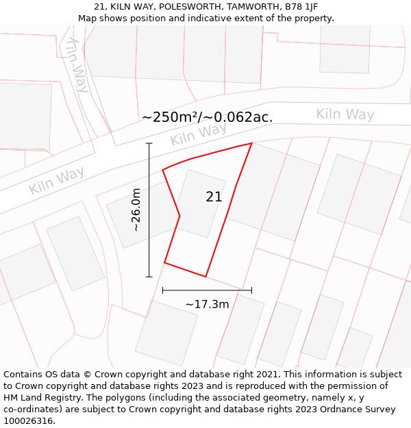 21, KILN WAY, POLESWORTH, TAMWORTH, B78 1JF: Plot and title map