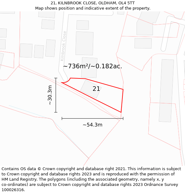 21, KILNBROOK CLOSE, OLDHAM, OL4 5TT: Plot and title map