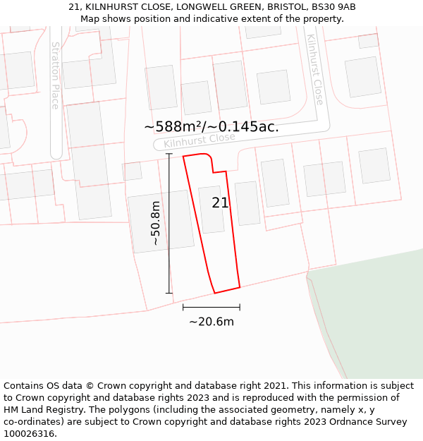 21, KILNHURST CLOSE, LONGWELL GREEN, BRISTOL, BS30 9AB: Plot and title map