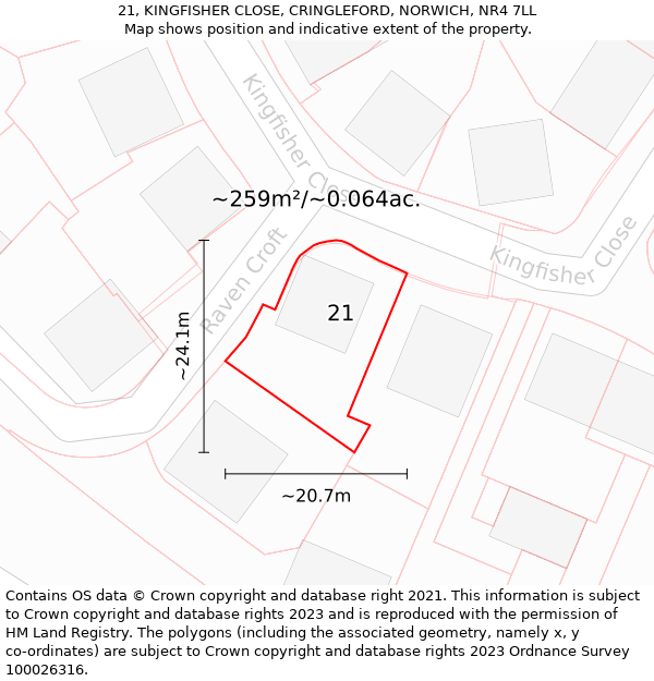 21, KINGFISHER CLOSE, CRINGLEFORD, NORWICH, NR4 7LL: Plot and title map