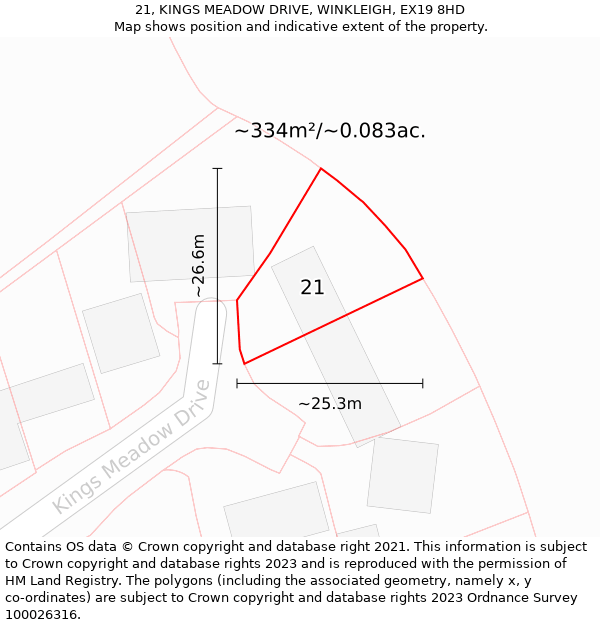 21, KINGS MEADOW DRIVE, WINKLEIGH, EX19 8HD: Plot and title map