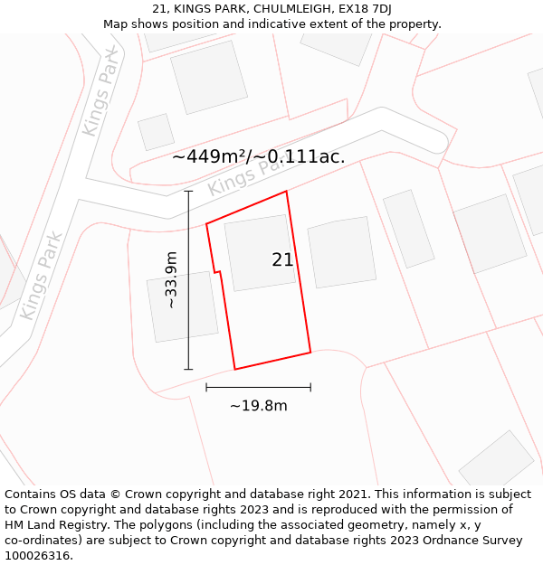 21, KINGS PARK, CHULMLEIGH, EX18 7DJ: Plot and title map