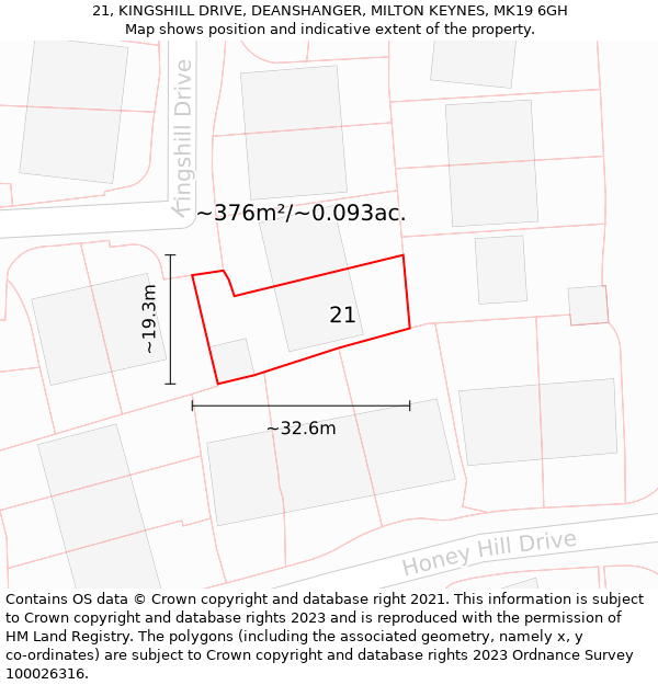 21, KINGSHILL DRIVE, DEANSHANGER, MILTON KEYNES, MK19 6GH: Plot and title map