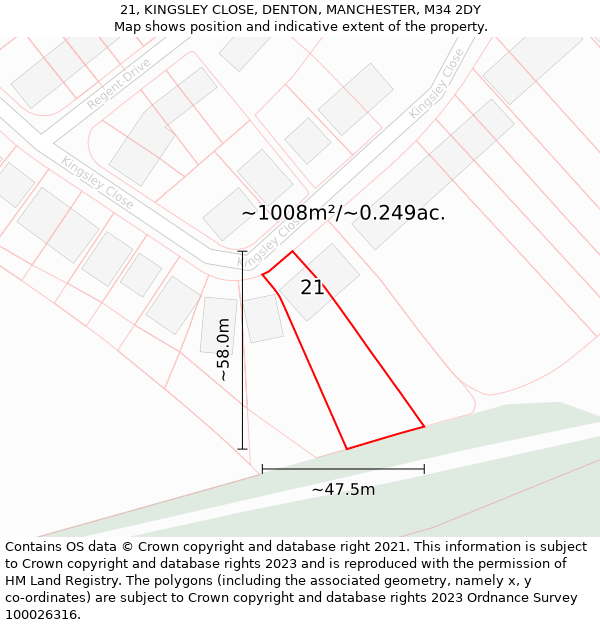 21, KINGSLEY CLOSE, DENTON, MANCHESTER, M34 2DY: Plot and title map