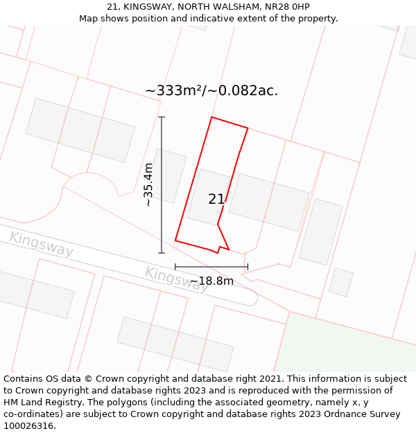 21, KINGSWAY, NORTH WALSHAM, NR28 0HP: Plot and title map