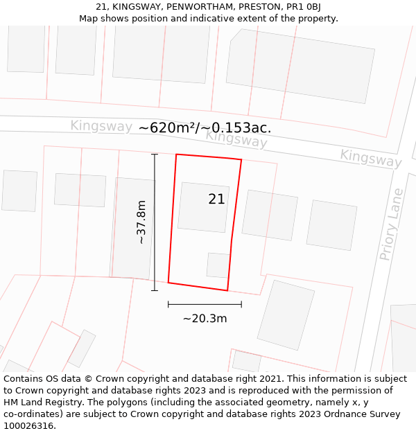 21, KINGSWAY, PENWORTHAM, PRESTON, PR1 0BJ: Plot and title map