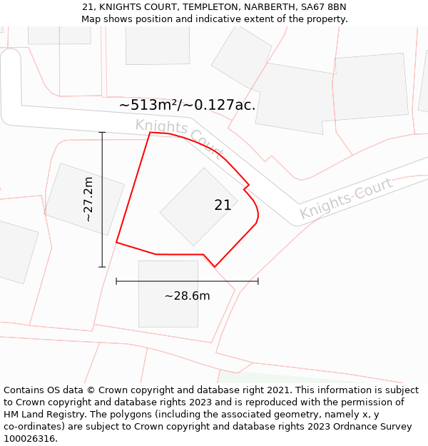 21, KNIGHTS COURT, TEMPLETON, NARBERTH, SA67 8BN: Plot and title map