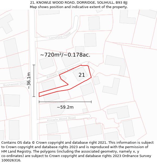 21, KNOWLE WOOD ROAD, DORRIDGE, SOLIHULL, B93 8JJ: Plot and title map