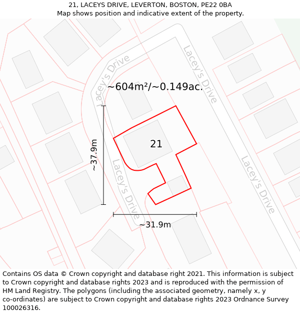 21, LACEYS DRIVE, LEVERTON, BOSTON, PE22 0BA: Plot and title map