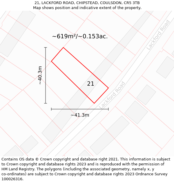 21, LACKFORD ROAD, CHIPSTEAD, COULSDON, CR5 3TB: Plot and title map