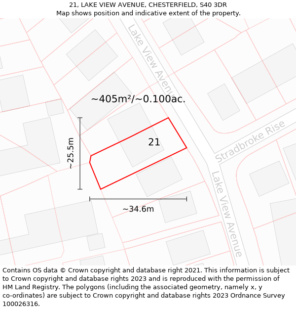 21, LAKE VIEW AVENUE, CHESTERFIELD, S40 3DR: Plot and title map