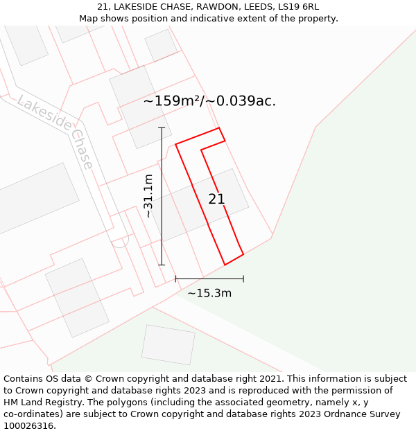 21, LAKESIDE CHASE, RAWDON, LEEDS, LS19 6RL: Plot and title map