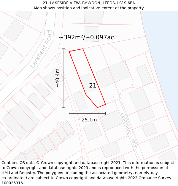 21, LAKESIDE VIEW, RAWDON, LEEDS, LS19 6RN: Plot and title map