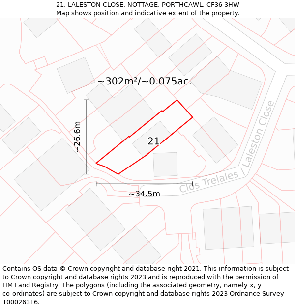 21, LALESTON CLOSE, NOTTAGE, PORTHCAWL, CF36 3HW: Plot and title map
