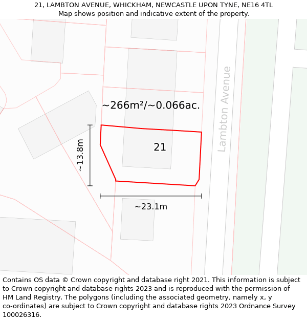 21, LAMBTON AVENUE, WHICKHAM, NEWCASTLE UPON TYNE, NE16 4TL: Plot and title map