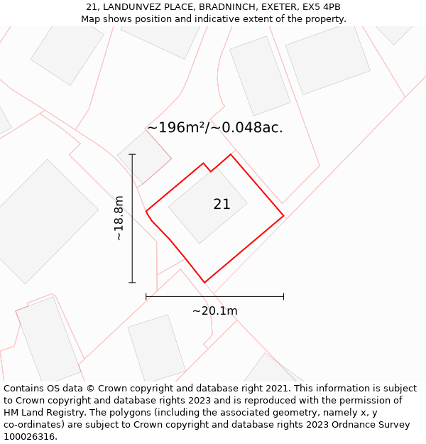 21, LANDUNVEZ PLACE, BRADNINCH, EXETER, EX5 4PB: Plot and title map