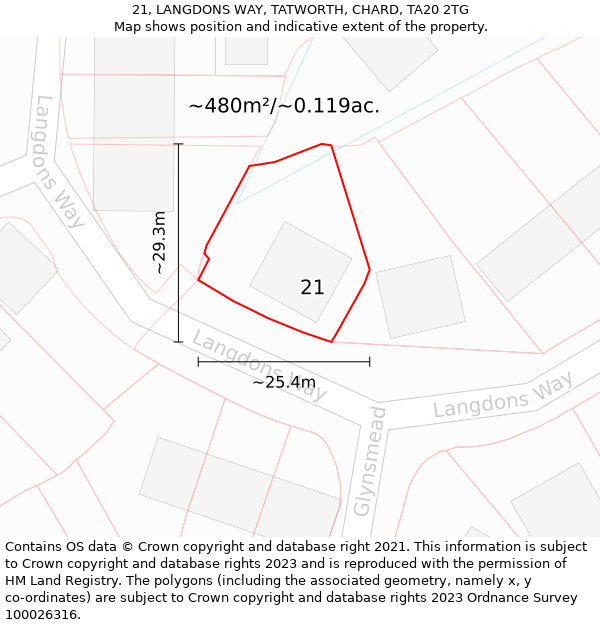 21, LANGDONS WAY, TATWORTH, CHARD, TA20 2TG: Plot and title map