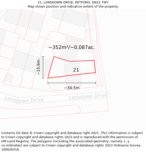 21, LANSDOWN DRIVE, RETFORD, DN22 7WY: Plot and title map