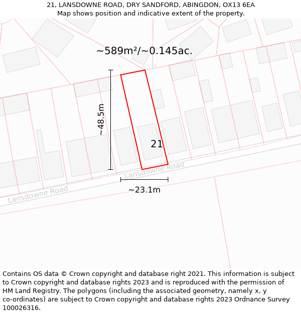 21, LANSDOWNE ROAD, DRY SANDFORD, ABINGDON, OX13 6EA: Plot and title map