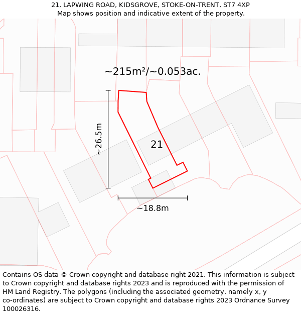 21, LAPWING ROAD, KIDSGROVE, STOKE-ON-TRENT, ST7 4XP: Plot and title map