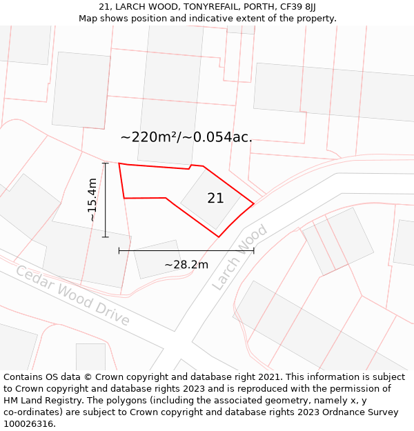 21, LARCH WOOD, TONYREFAIL, PORTH, CF39 8JJ: Plot and title map