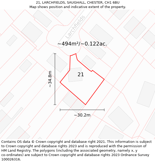 21, LARCHFIELDS, SAUGHALL, CHESTER, CH1 6BU: Plot and title map