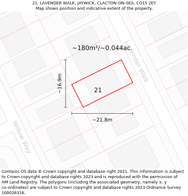 21, LAVENDER WALK, JAYWICK, CLACTON-ON-SEA, CO15 2EY: Plot and title map