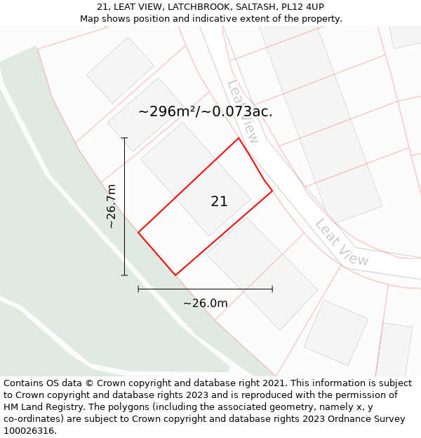 21, LEAT VIEW, LATCHBROOK, SALTASH, PL12 4UP: Plot and title map