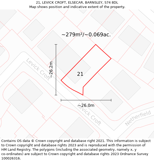 21, LEVICK CROFT, ELSECAR, BARNSLEY, S74 8DL: Plot and title map