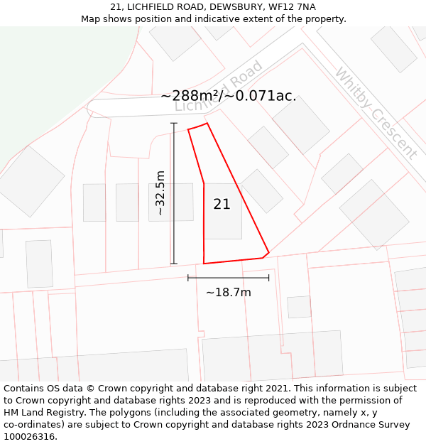 21, LICHFIELD ROAD, DEWSBURY, WF12 7NA: Plot and title map