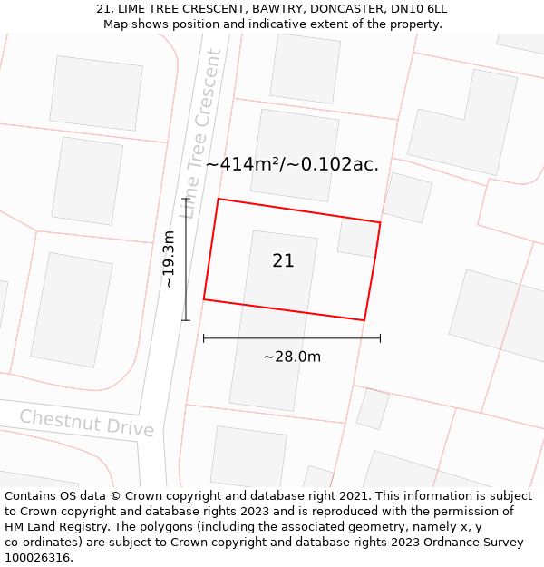 21, LIME TREE CRESCENT, BAWTRY, DONCASTER, DN10 6LL: Plot and title map