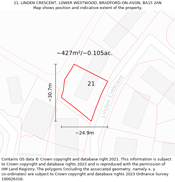 21, LINDEN CRESCENT, LOWER WESTWOOD, BRADFORD-ON-AVON, BA15 2AN: Plot and title map