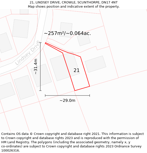 21, LINDSEY DRIVE, CROWLE, SCUNTHORPE, DN17 4NT: Plot and title map