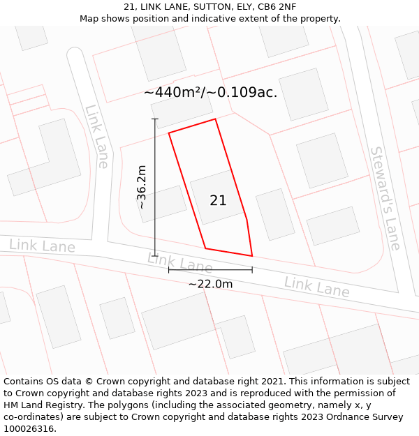 21, LINK LANE, SUTTON, ELY, CB6 2NF: Plot and title map