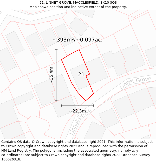 21, LINNET GROVE, MACCLESFIELD, SK10 3QS: Plot and title map