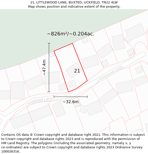 21, LITTLEWOOD LANE, BUXTED, UCKFIELD, TN22 4LW: Plot and title map