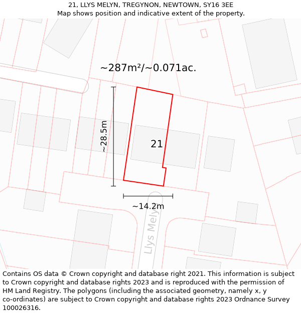 21, LLYS MELYN, TREGYNON, NEWTOWN, SY16 3EE: Plot and title map