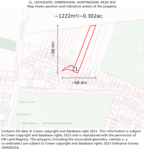 21, LOCKSGATE, SOMERSHAM, HUNTINGDON, PE28 3HZ: Plot and title map