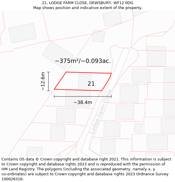 21, LODGE FARM CLOSE, DEWSBURY, WF12 0DG: Plot and title map