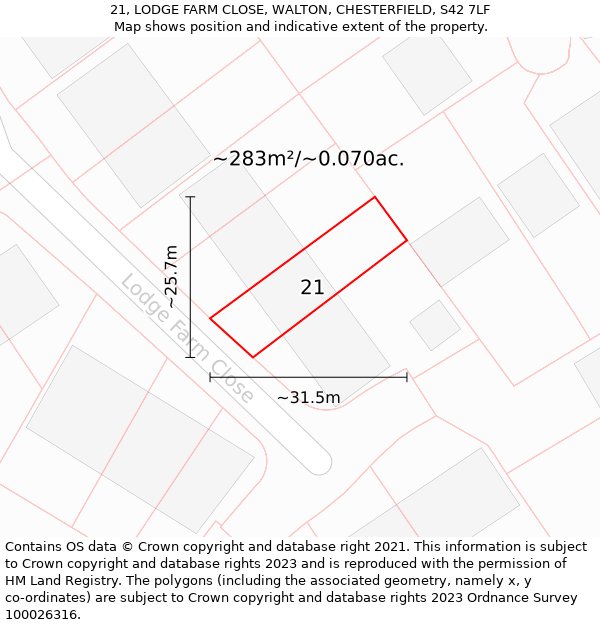 21, LODGE FARM CLOSE, WALTON, CHESTERFIELD, S42 7LF: Plot and title map