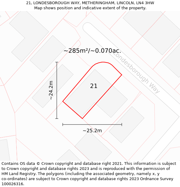 21, LONDESBOROUGH WAY, METHERINGHAM, LINCOLN, LN4 3HW: Plot and title map