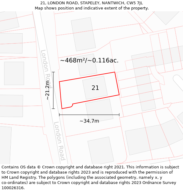 21, LONDON ROAD, STAPELEY, NANTWICH, CW5 7JL: Plot and title map
