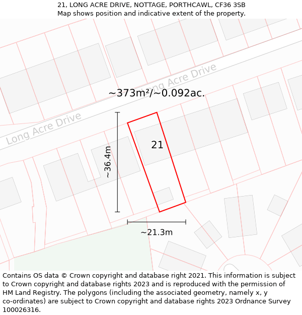 21, LONG ACRE DRIVE, NOTTAGE, PORTHCAWL, CF36 3SB: Plot and title map