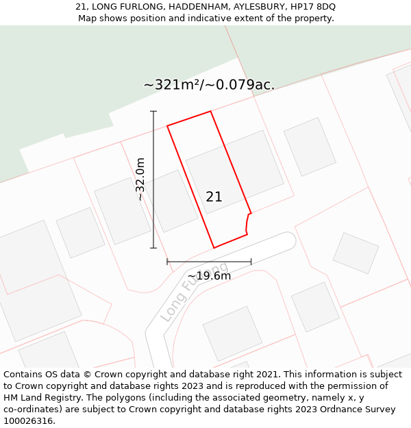 21, LONG FURLONG, HADDENHAM, AYLESBURY, HP17 8DQ: Plot and title map