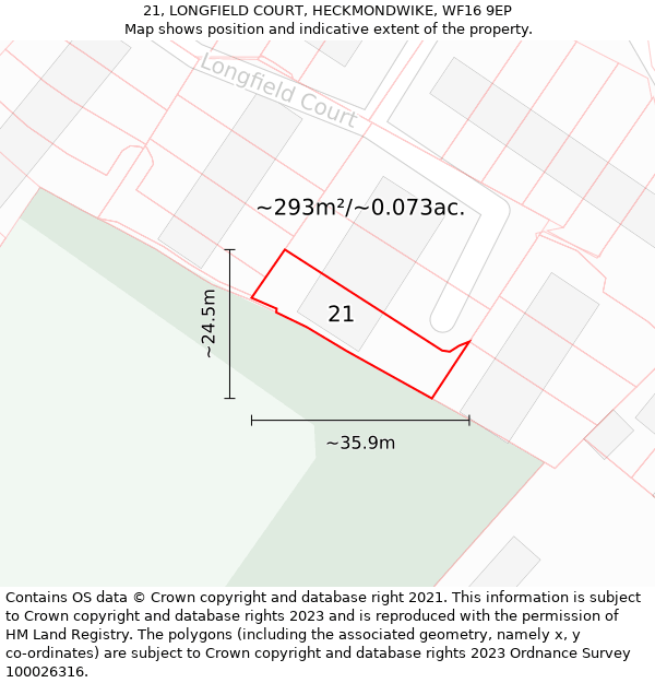 21, LONGFIELD COURT, HECKMONDWIKE, WF16 9EP: Plot and title map