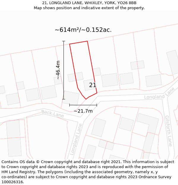 21, LONGLAND LANE, WHIXLEY, YORK, YO26 8BB: Plot and title map