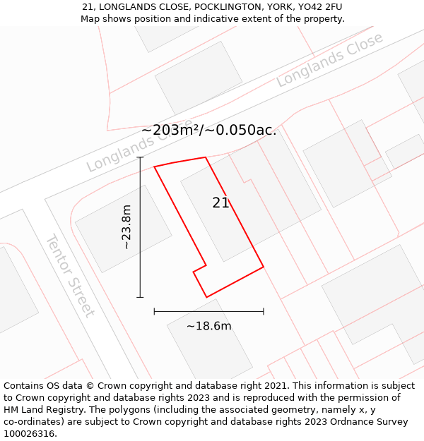 21, LONGLANDS CLOSE, POCKLINGTON, YORK, YO42 2FU: Plot and title map